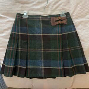 Ralph Lauren pleated plaid wool wrap mini skirt